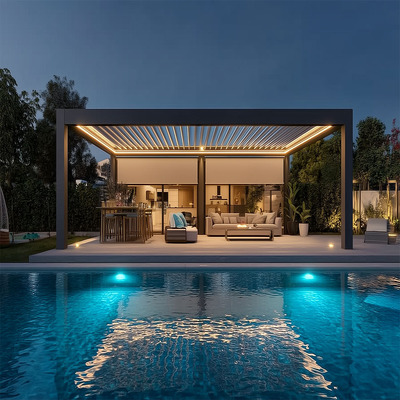 Modern 4x3m Adjustable Retractable Led Aluminium Pergola for Backyard