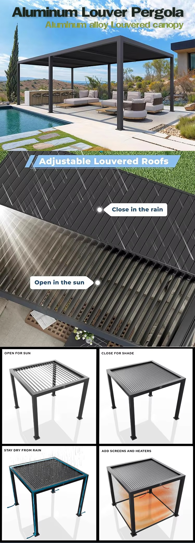 Customize 3x4 Aluminium Louvered Pergola for Patio（1）