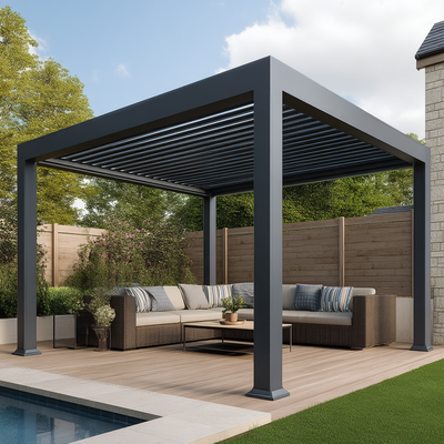 Anyhoo Modern Waterproof Motorized Pergola Aluminum Hardtop Patio Gazebo
